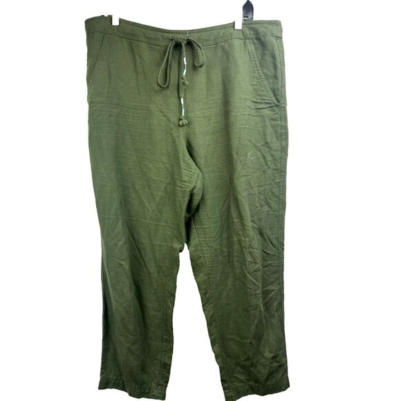 J Crew Denim Capri Pant Size Large Green Linen Blend Pull On Elastic Waist Tie - Picture 1 of 8